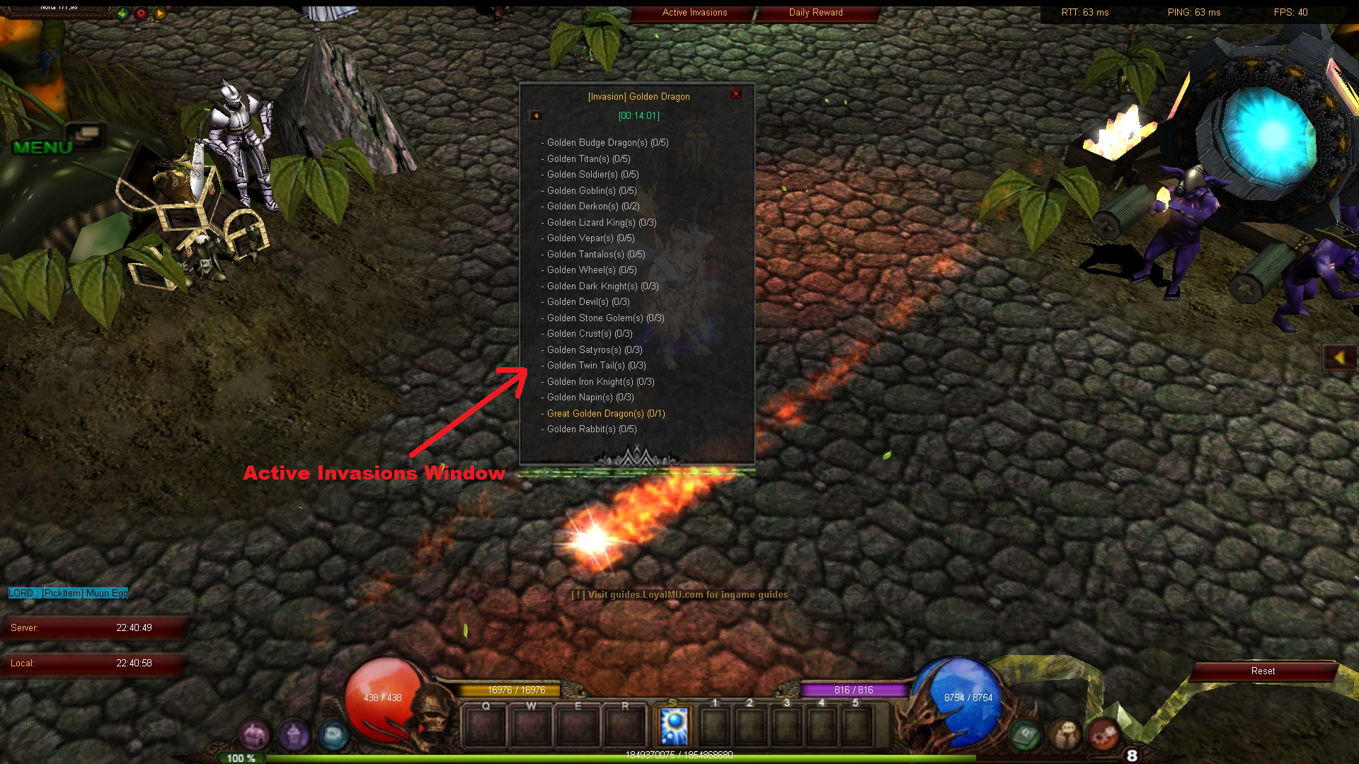 Active Invasions Window